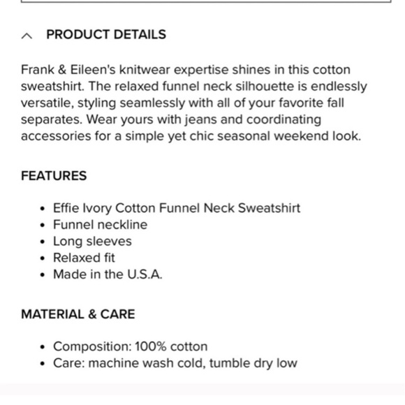 Frank and Eileen Effie size small Ivory - Picture 3 of 8